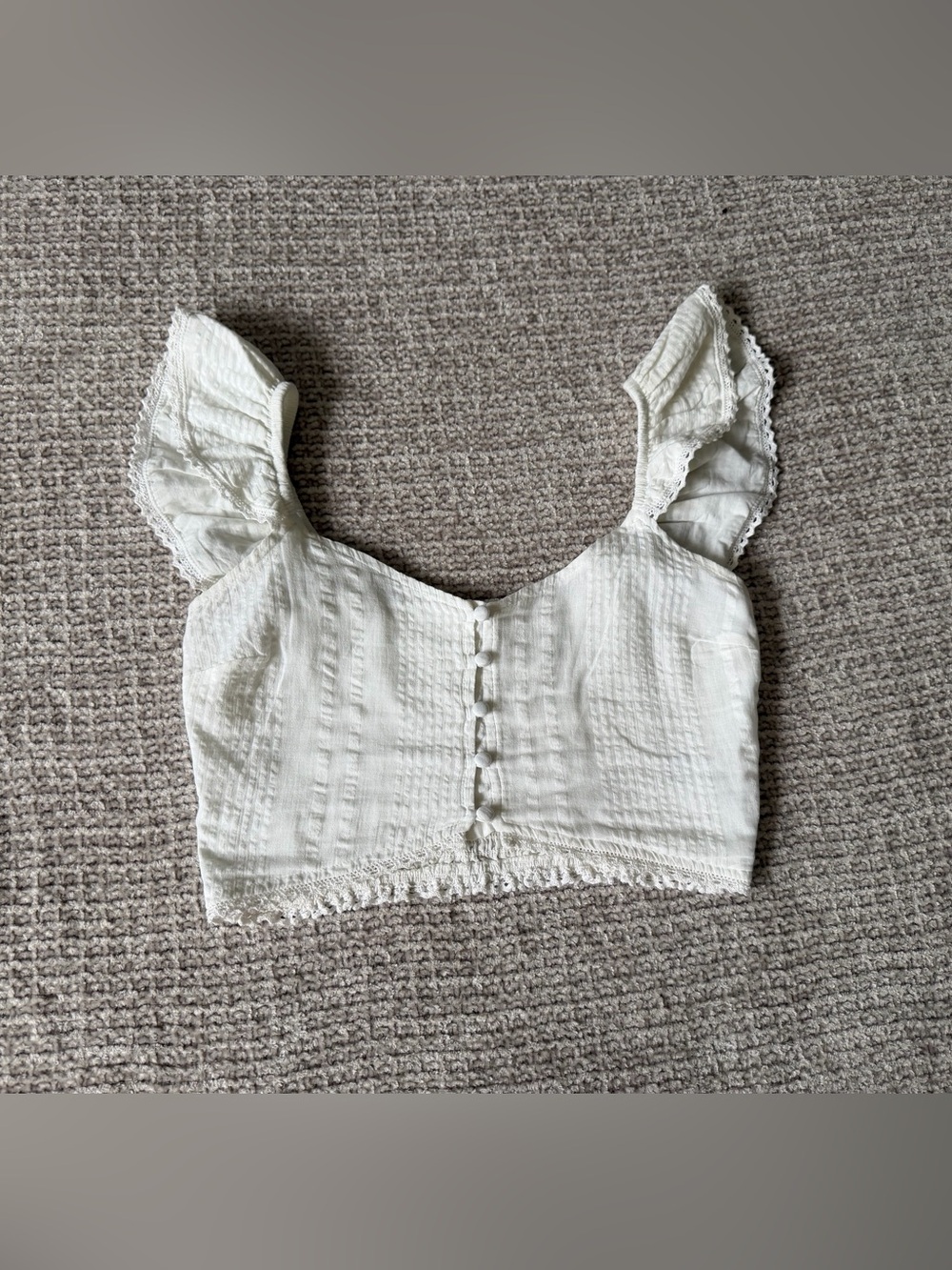 aerie Cream Lace-Trim Button Front Crop Top